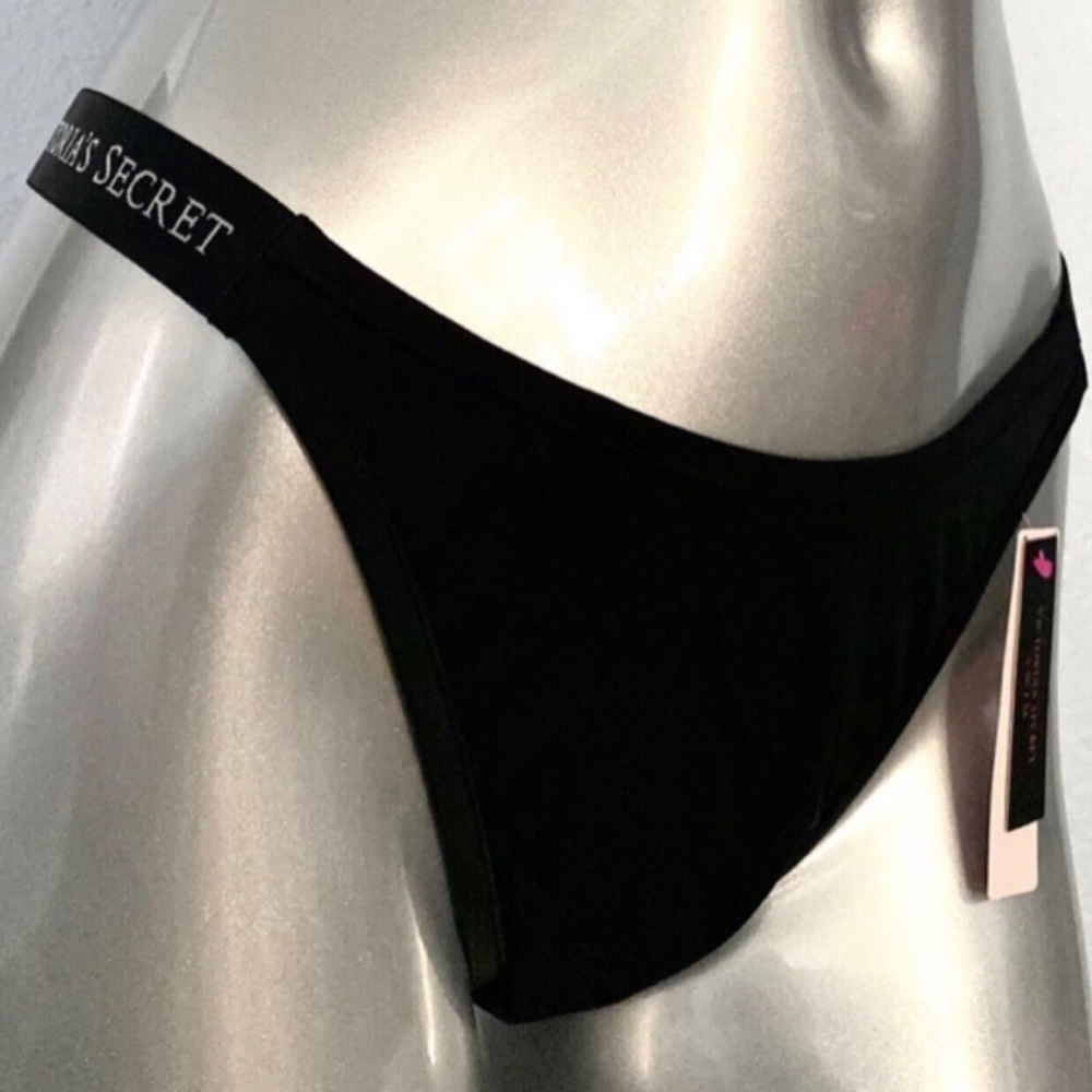 NEW! Victorias Secret Black Brazilian Bikini Swim Bottoms w-Logo Waistband